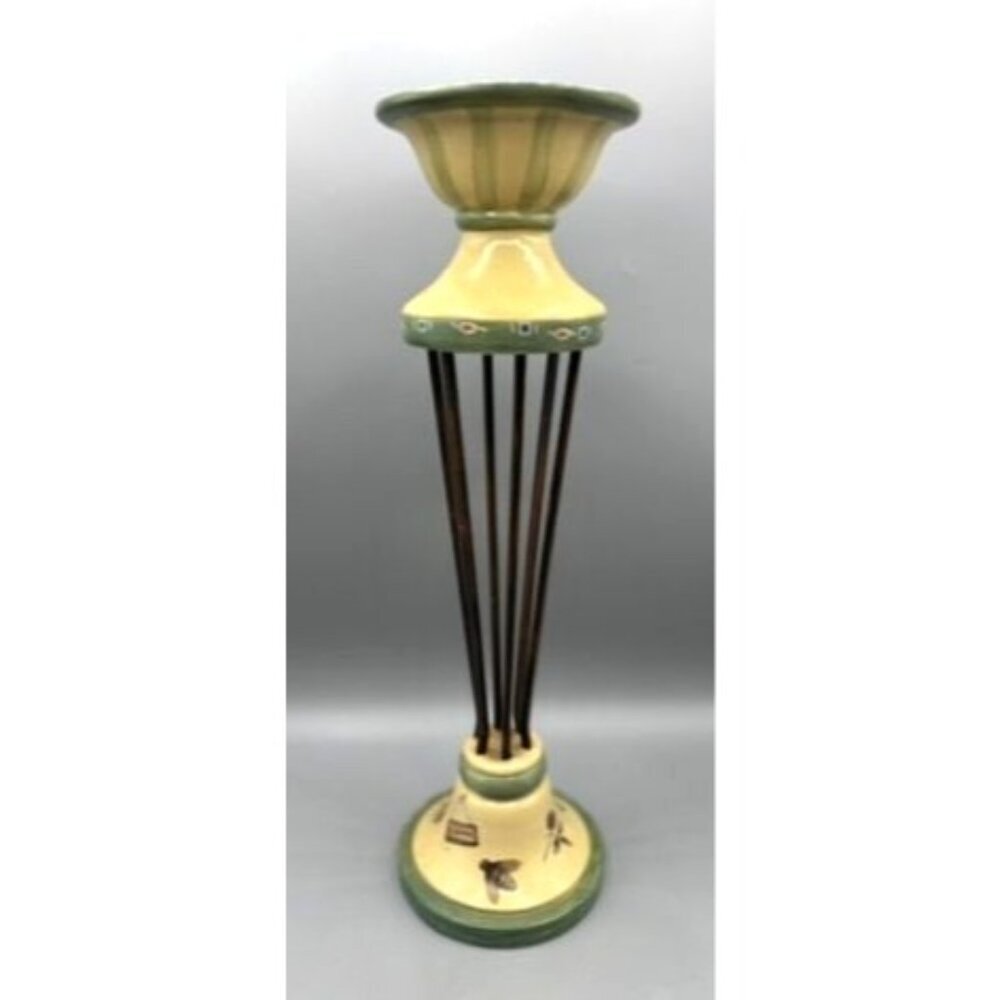 Pfaltzgraff Wrought Iron Resin Candlestick Holder Bee Flowers 14"